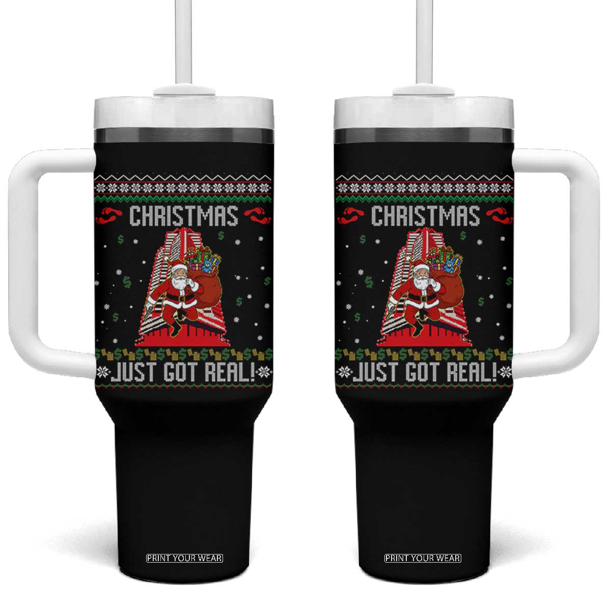 Nakatomi Plaza Christmas Tumbler With Handle Just Got Real TS14 One Size: 40 oz Black Print Your Wear
