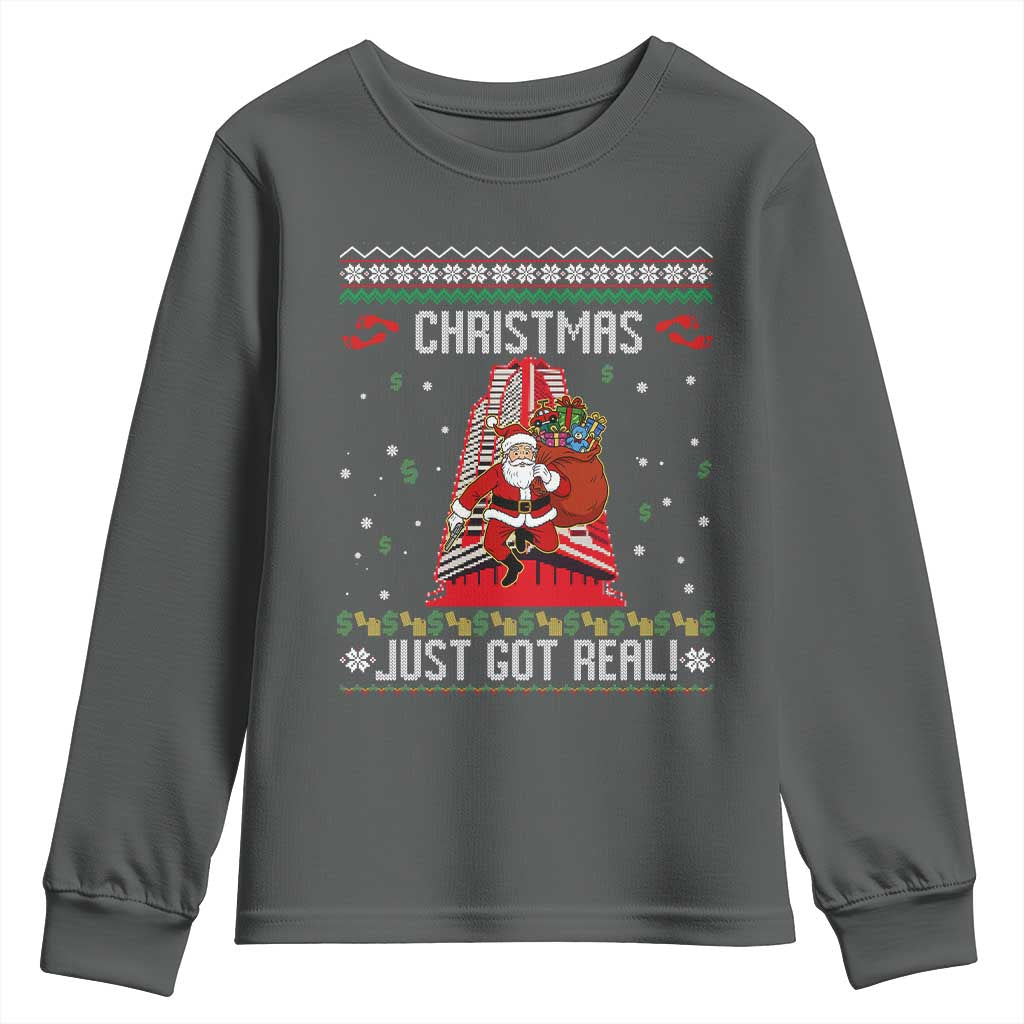 Nakatomi Plaza Christmas Youth Sweatshirt Just Got Real TS14 Dark Heather Print Your Wear