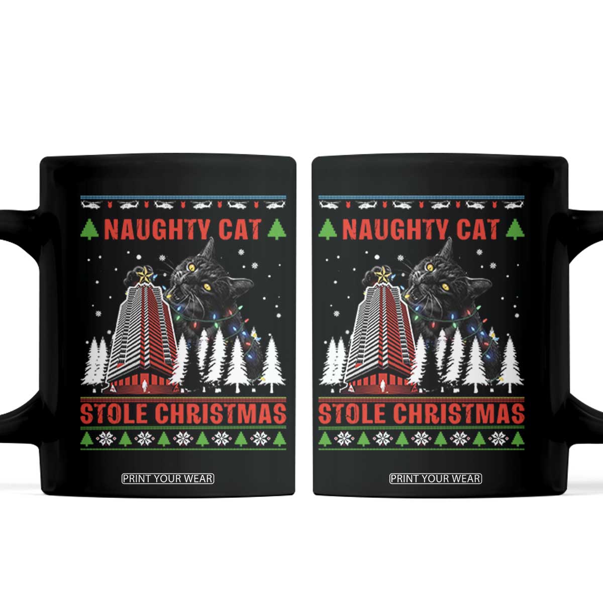 Nakatomi Plaza Christmas Coffee Mug Funny Naughty Santa Cat Humor TS14 Black Print Your Wear