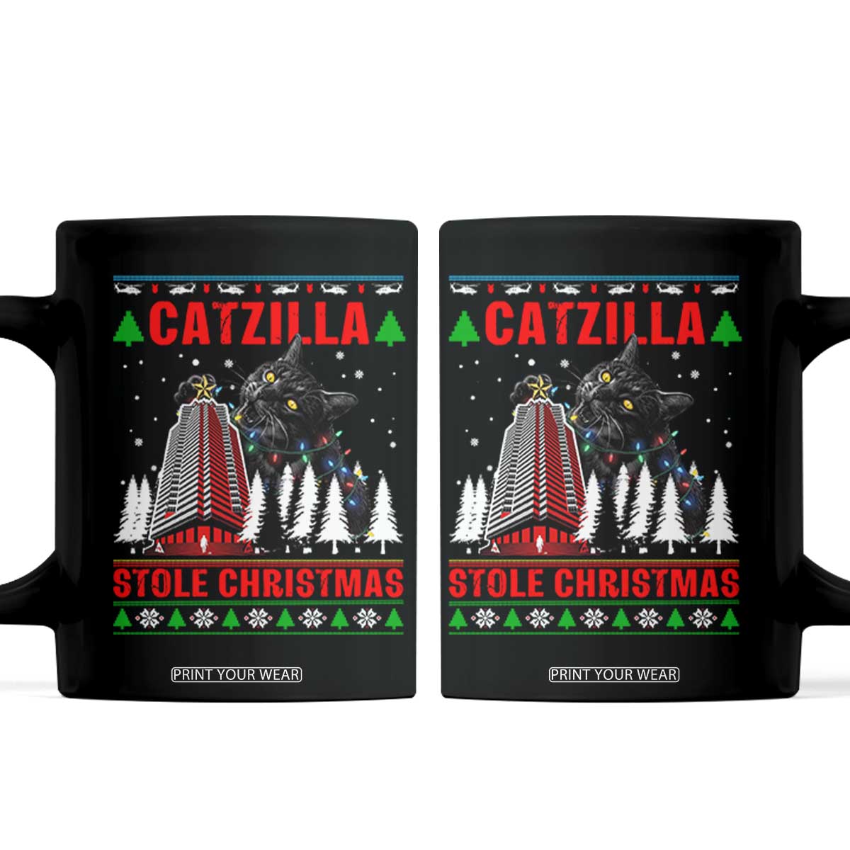 Nakatomi Plaza Christmas Coffee Mug Funny Catzilla Monster Xmas TS14 Black Print Your Wear