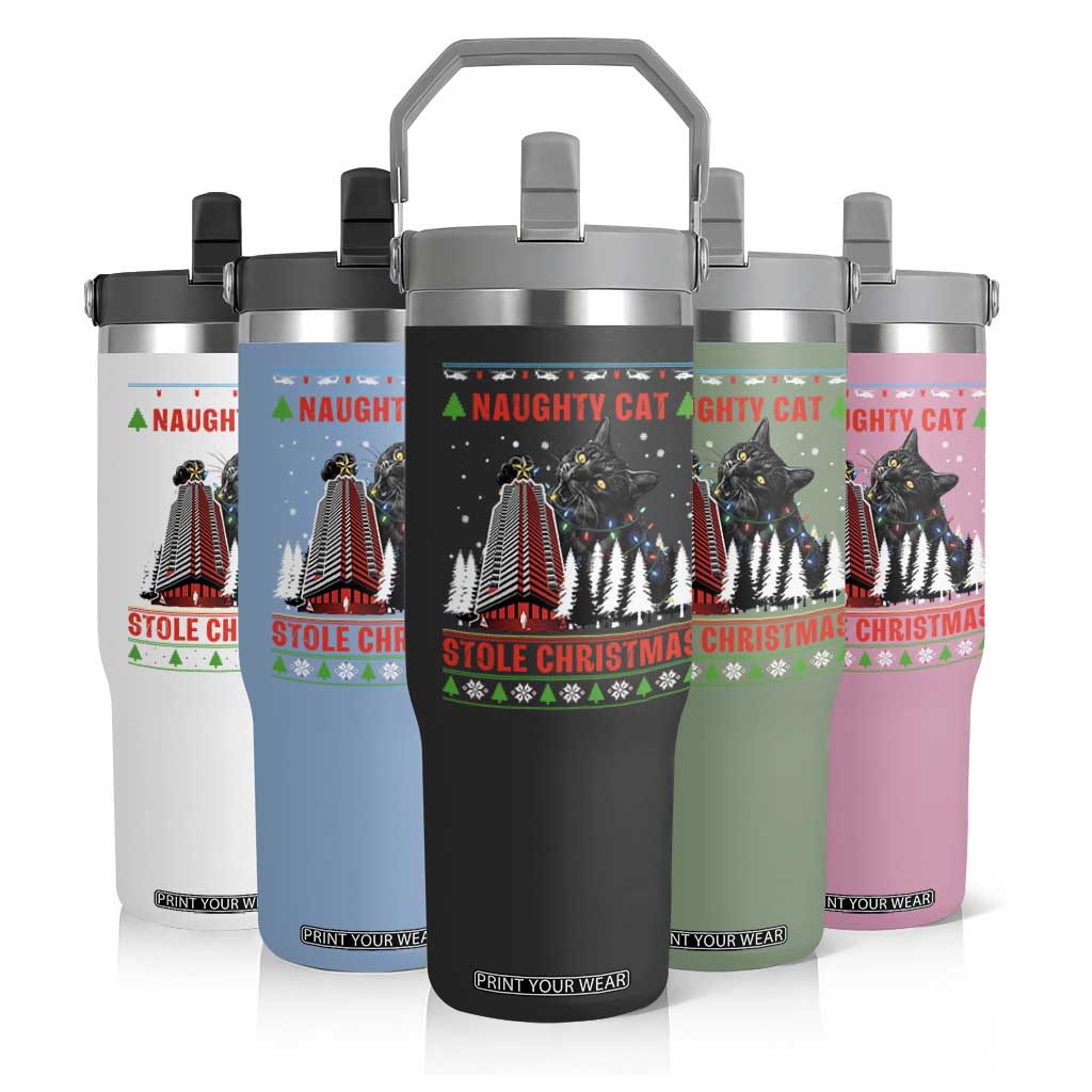 Nakatomi Plaza Christmas Flip Straw Tumbler Funny Naughty Santa Cat Humor TS14 Print Your Wear