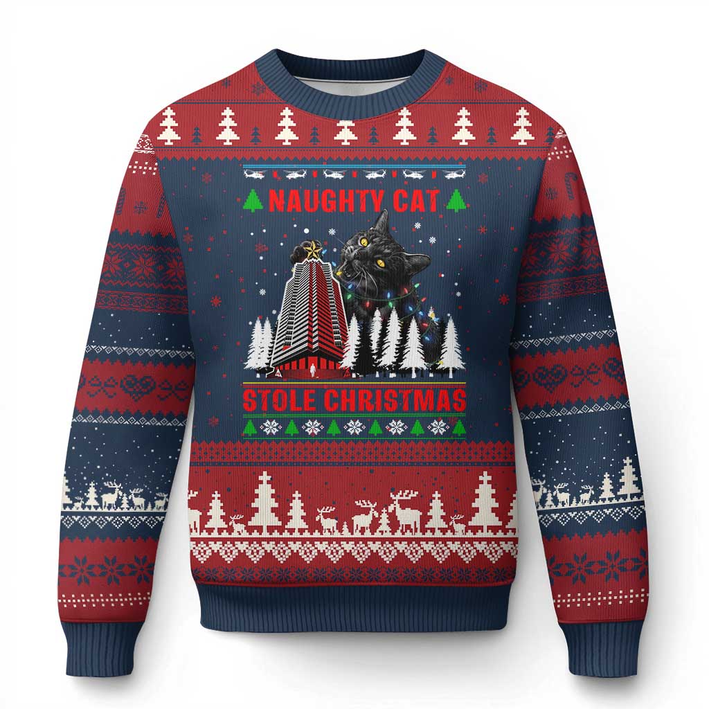 Nakatomi Plaza Christmas Ugly Christmas Sweater Funny Naughty Santa Cat Humor TS14 Navy Red Print Your Wear