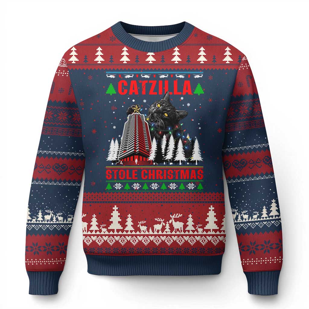 Nakatomi Plaza Xmas Ugly Christmas Sweater Funny Catzilla Monster Xmas TS14 Navy Red Print Your Wear
