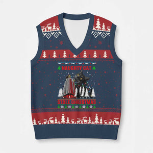 Nakatomi Plaza Christmas V-Neck Knit Sweater Vest Funny Naughty Santa Cat Humor TS14 Navy Red Print Your Wear