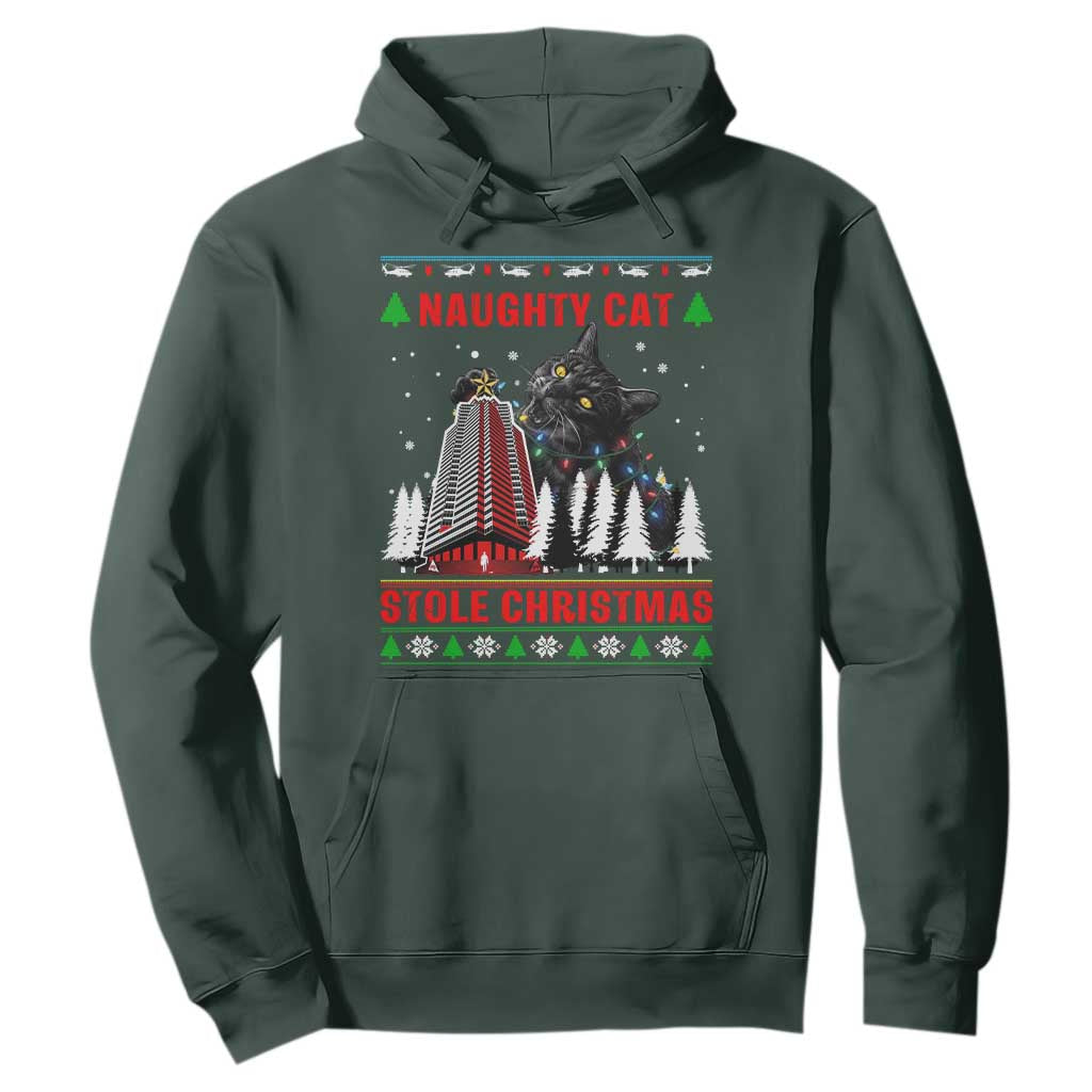 Nakatomi Plaza Christmas Hoodie Funny Naughty Santa Cat Humor TS14 Dark Forest Green Print Your Wear