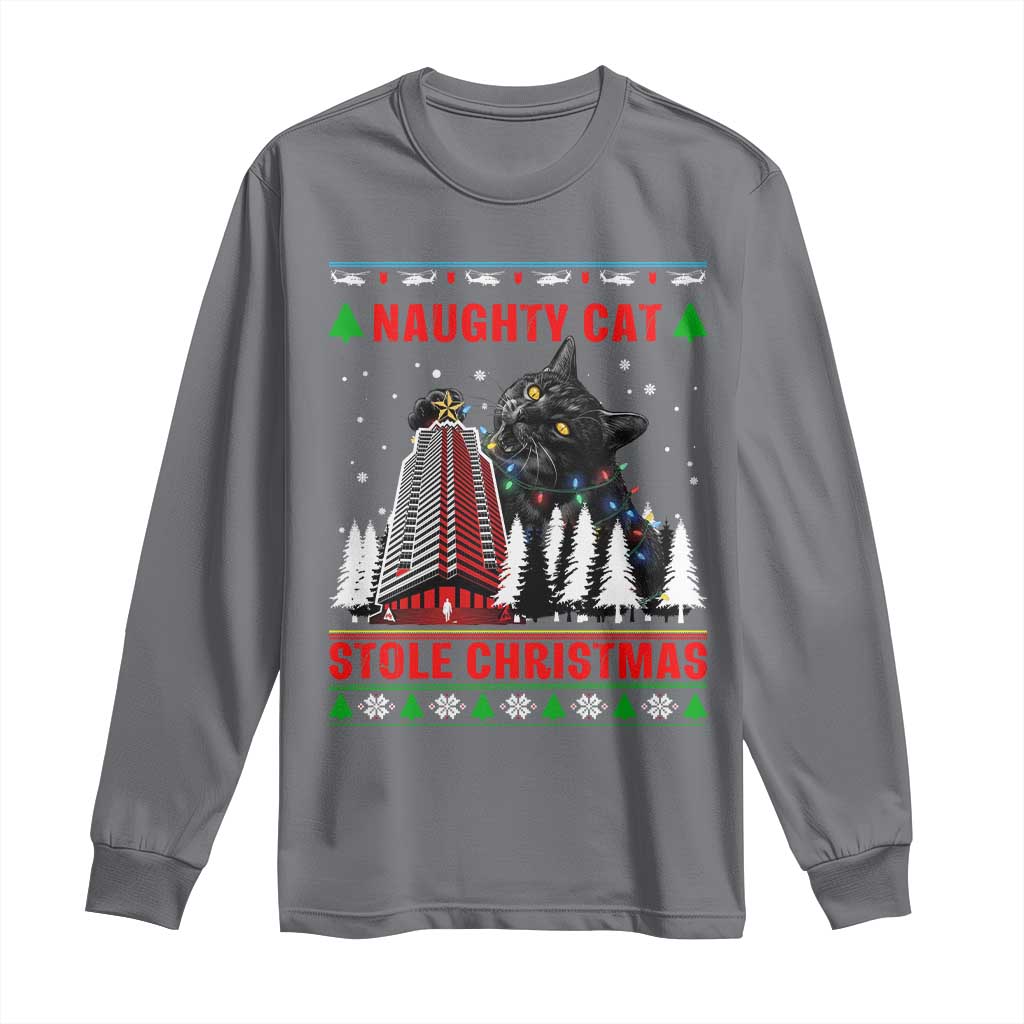 Nakatomi Plaza Christmas Long Sleeve Shirt Funny Naughty Santa Cat Humor TS14 Charcoal Print Your Wear