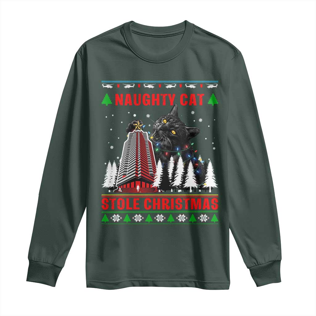 Nakatomi Plaza Christmas Long Sleeve Shirt Funny Naughty Santa Cat Humor TS14 Dark Forest Green Print Your Wear