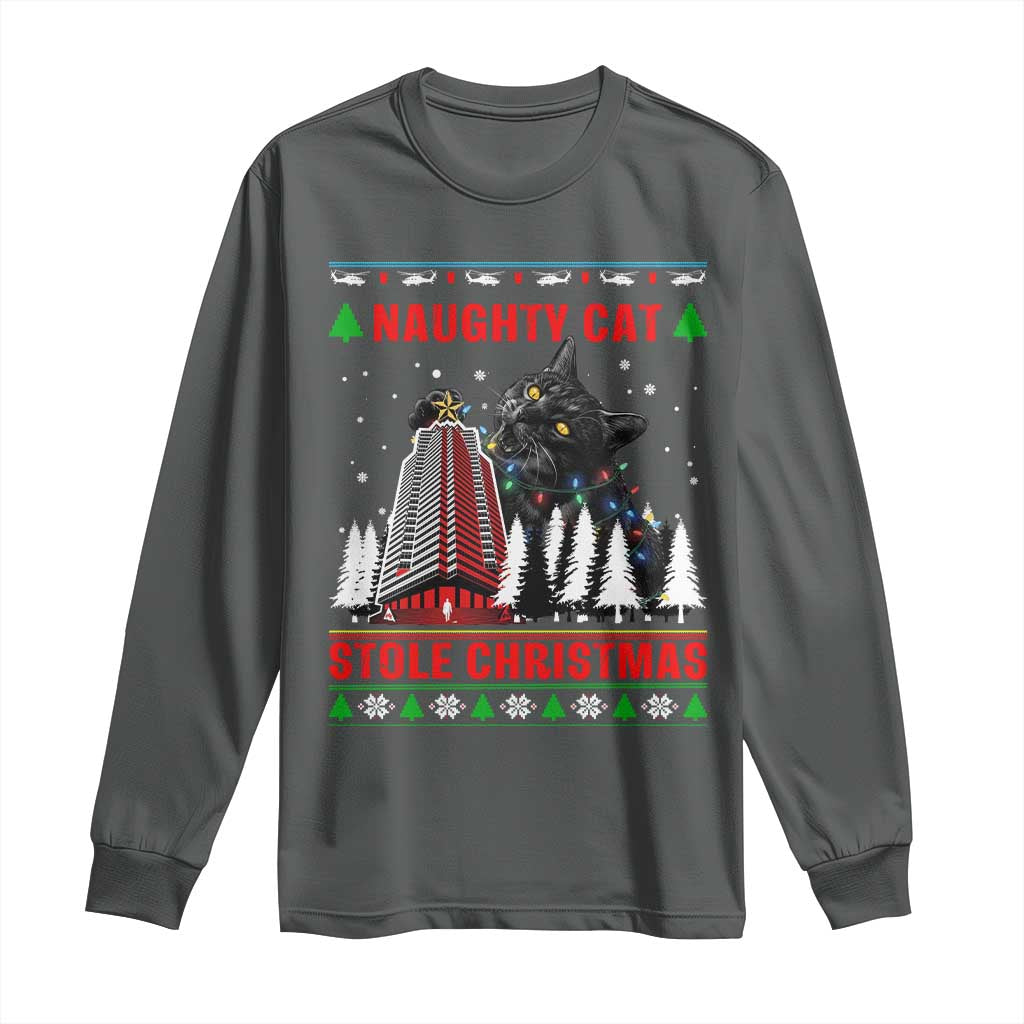 Nakatomi Plaza Christmas Long Sleeve Shirt Funny Naughty Santa Cat Humor TS14 Dark Heather Print Your Wear