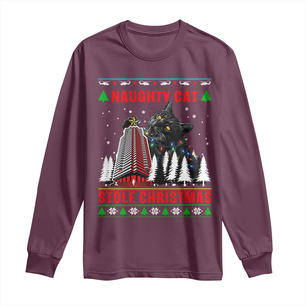 Nakatomi Plaza Christmas Long Sleeve Shirt Funny Naughty Santa Cat Humor TS14 Maroon Print Your Wear
