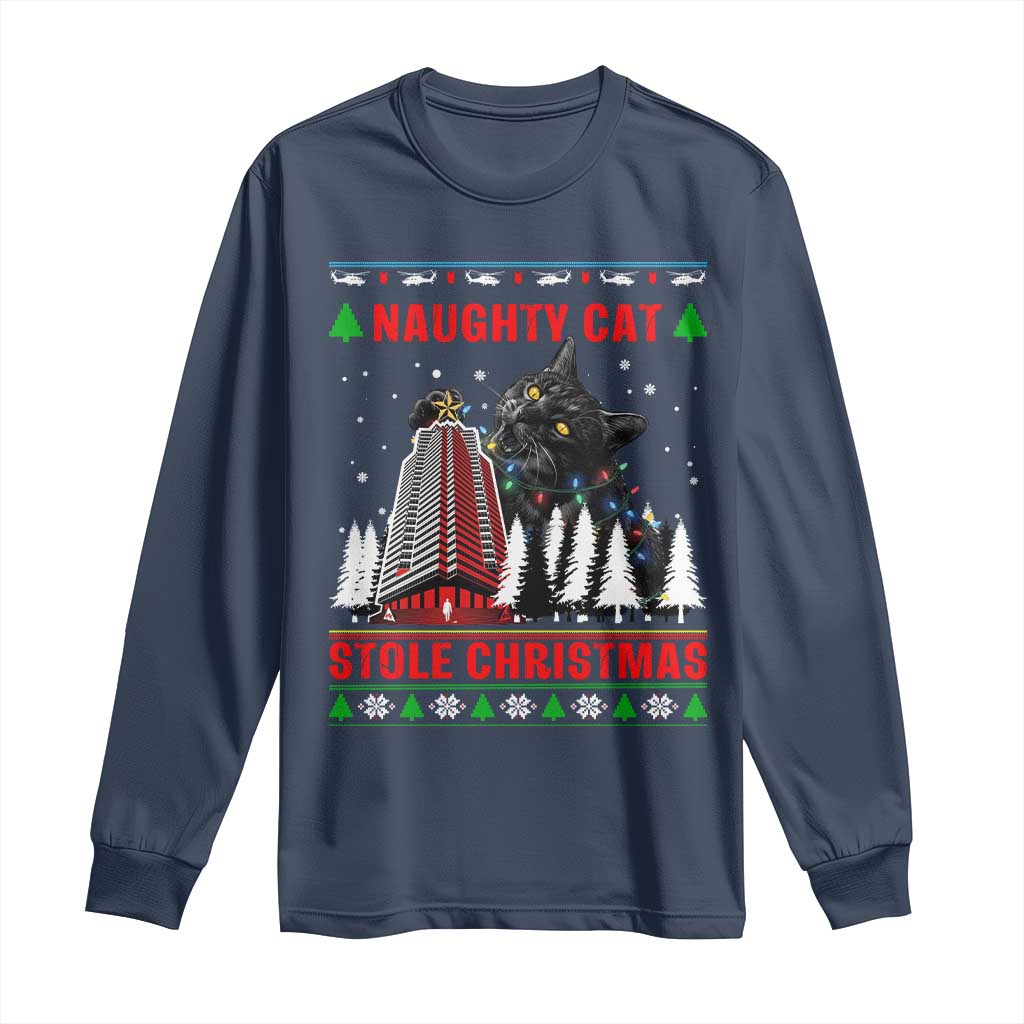 Nakatomi Plaza Christmas Long Sleeve Shirt Funny Naughty Santa Cat Humor TS14 Navy Print Your Wear