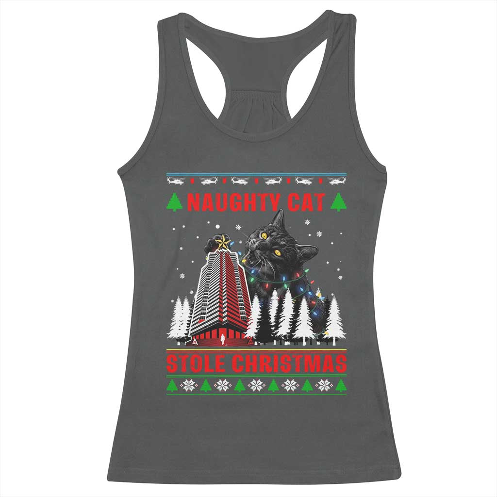 Nakatomi Plaza Christmas Racerback Tank Top Funny Naughty Santa Cat Humor TS14 Dark Heather Print Your Wear