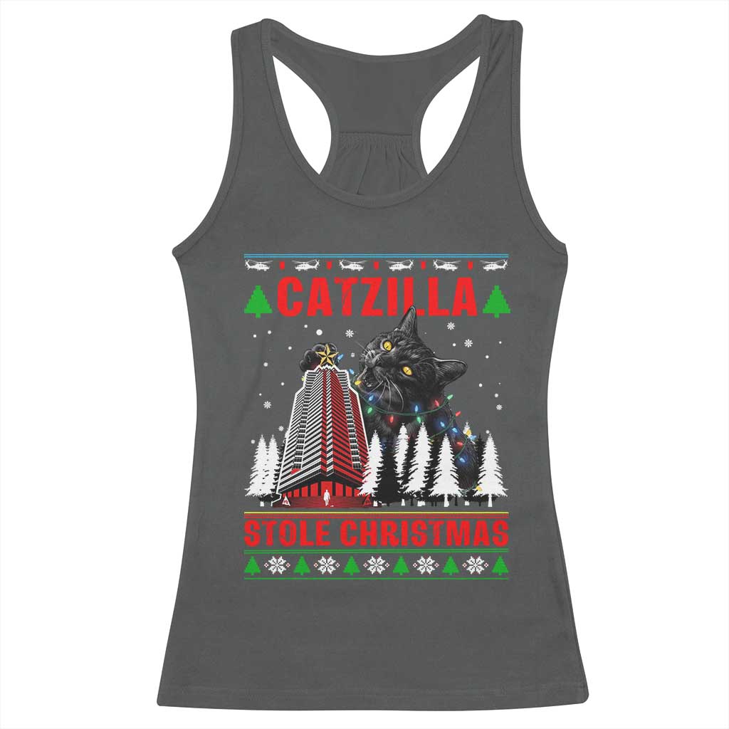 Nakatomi Plaza Christmas Racerback Tank Top Funny Catzilla Monster Xmas TS14 Dark Heather Print Your Wear