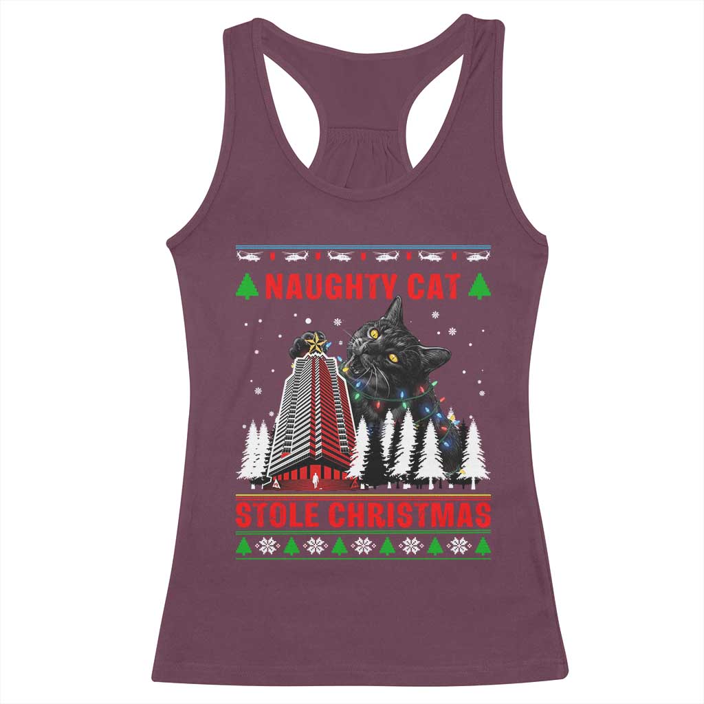 Nakatomi Plaza Christmas Racerback Tank Top Funny Naughty Santa Cat Humor TS14 Maroon Print Your Wear