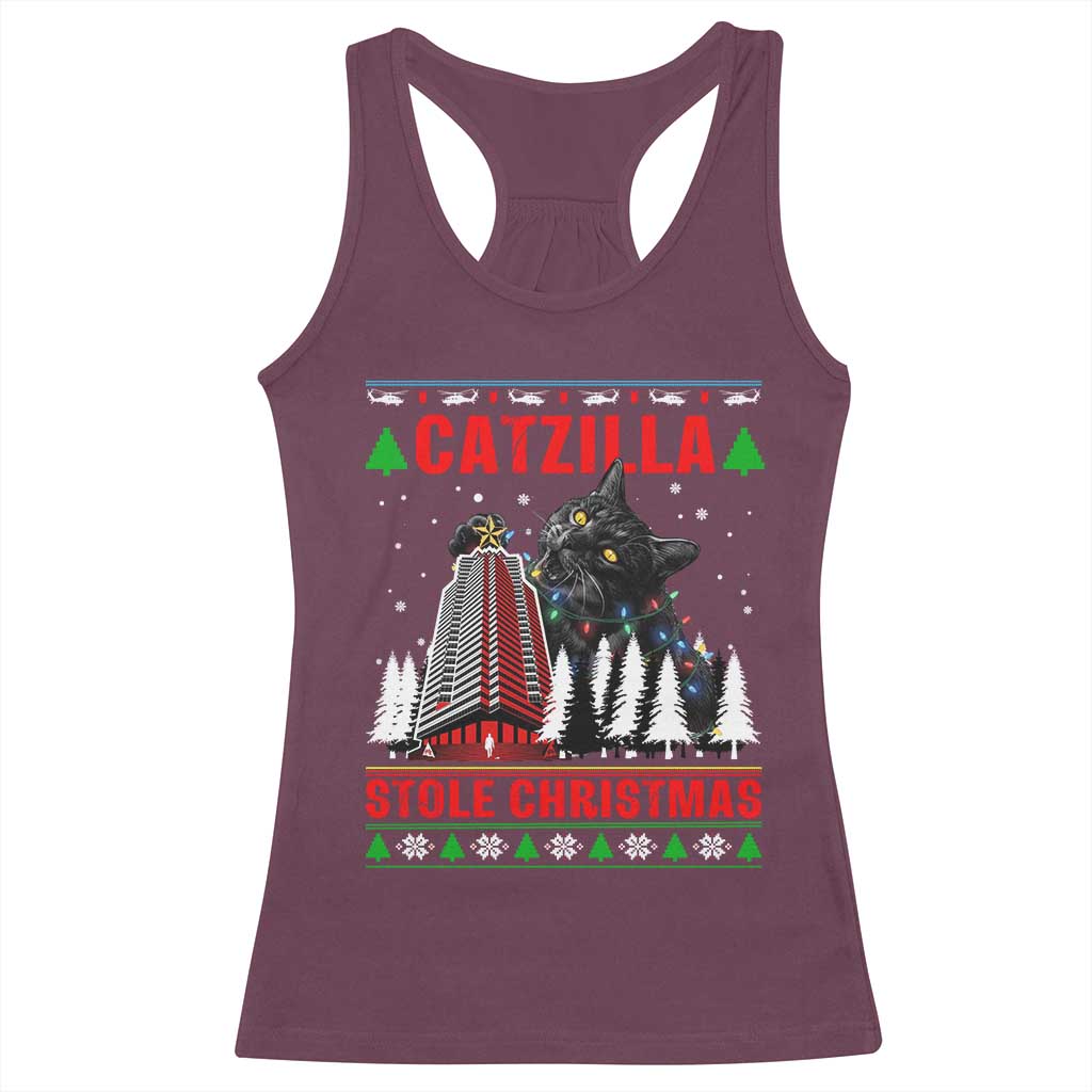 Nakatomi Plaza Christmas Racerback Tank Top Funny Catzilla Monster Xmas TS14 Maroon Print Your Wear