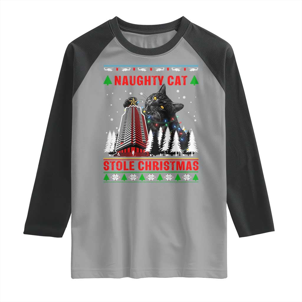 Nakatomi Plaza Christmas Raglan Shirt Funny Naughty Santa Cat Humor TS14 Sport Gray Black Print Your Wear