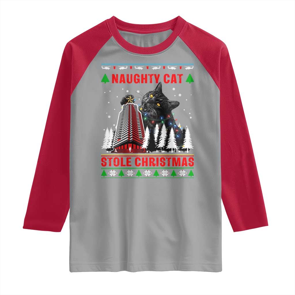 Nakatomi Plaza Christmas Raglan Shirt Funny Naughty Santa Cat Humor TS14 Sport Gray Red Print Your Wear