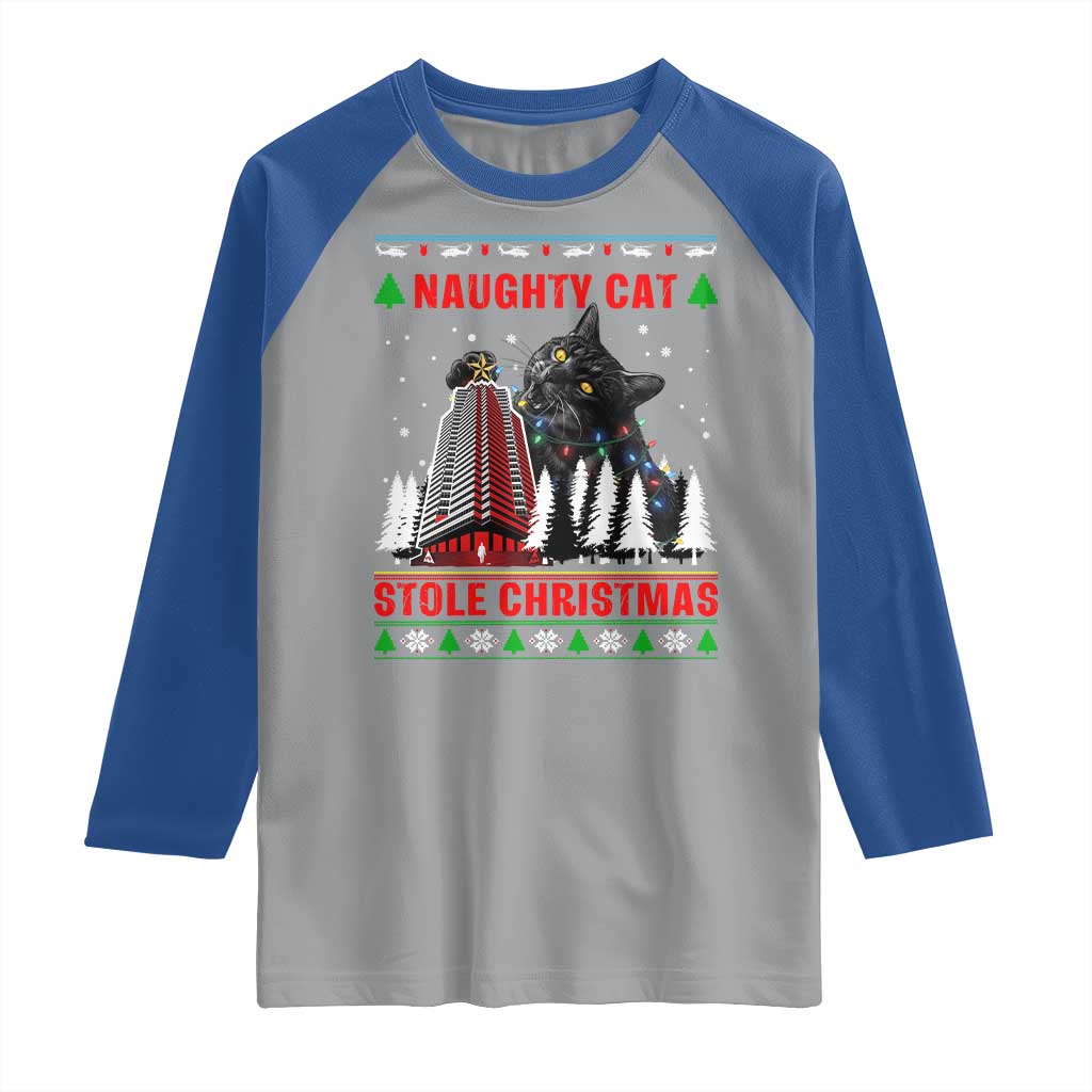Nakatomi Plaza Christmas Raglan Shirt Funny Naughty Santa Cat Humor TS14 Sport Gray Royal Print Your Wear