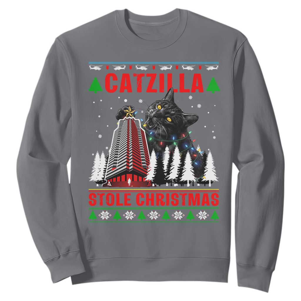 Nakatomi Plaza Christmas Sweatshirt Funny Catzilla Monster Xmas TS14 Charcoal Print Your Wear