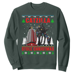 Nakatomi Plaza Christmas Sweatshirt Funny Catzilla Monster Xmas TS14 Dark Forest Green Print Your Wear