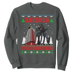 Nakatomi Plaza Christmas Sweatshirt Funny Catzilla Monster Xmas TS14 Dark Heather Print Your Wear