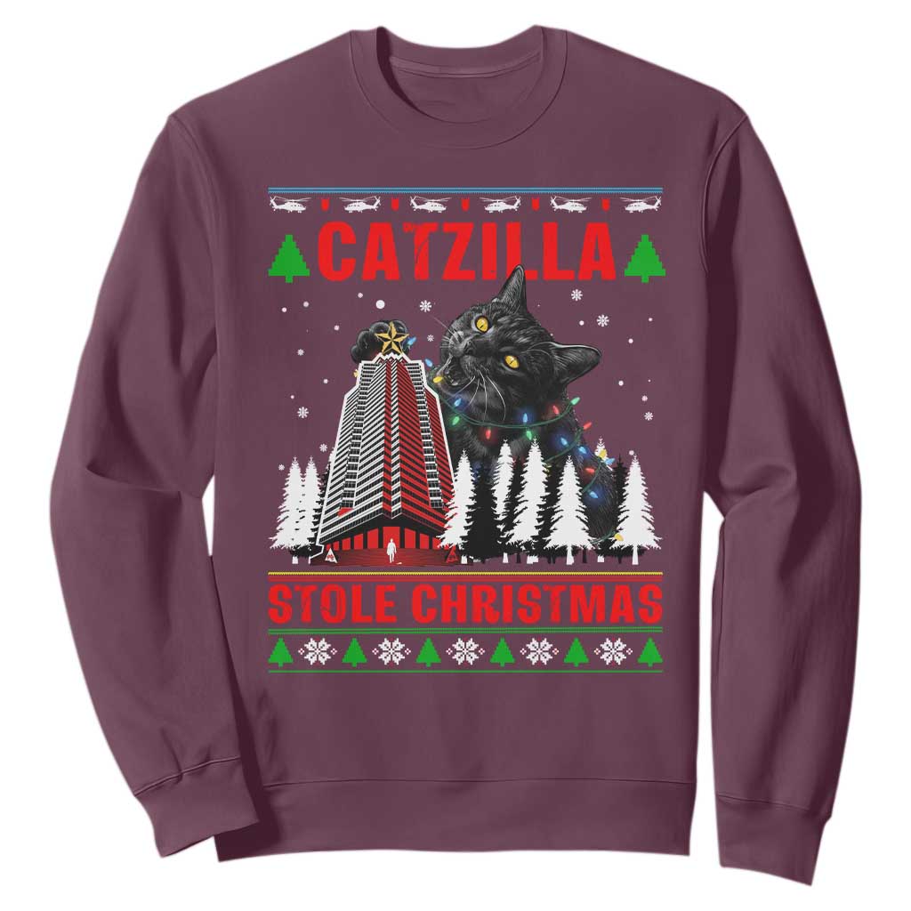 Nakatomi Plaza Christmas Sweatshirt Funny Catzilla Monster Xmas TS14 Maroon Print Your Wear
