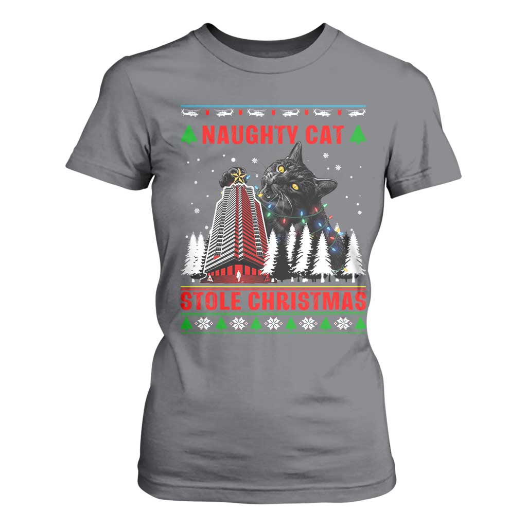Nakatomi Plaza Christmas T Shirt For Women Funny Naughty Santa Cat Humor TS14 Charcoal Print Your Wear