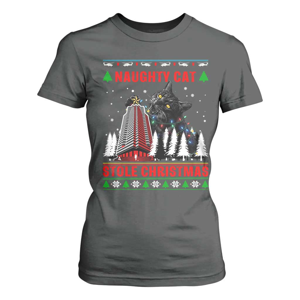 Nakatomi Plaza Christmas T Shirt For Women Funny Naughty Santa Cat Humor TS14 Dark Heather Print Your Wear
