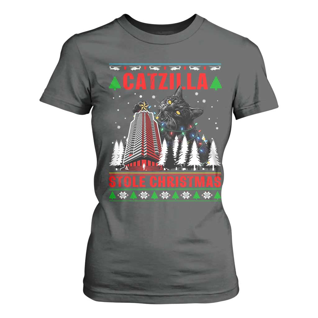 Nakatomi Plaza Christmas T Shirt For Women Funny Catzilla Monster Xmas TS14 Dark Heather Print Your Wear