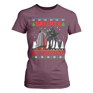 Nakatomi Plaza Christmas T Shirt For Women Funny Catzilla Monster Xmas TS14 Maroon Print Your Wear