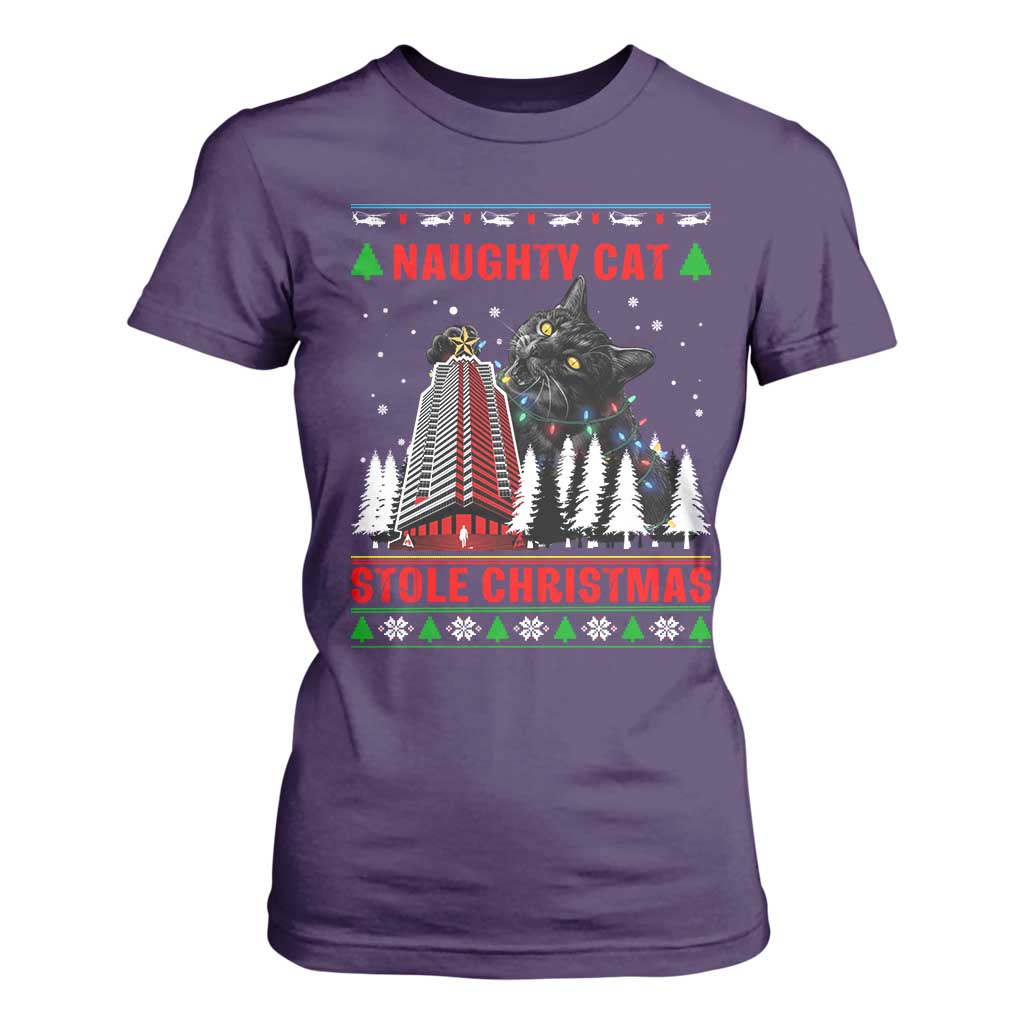 Nakatomi Plaza Christmas T Shirt For Women Funny Naughty Santa Cat Humor TS14 Purple Print Your Wear