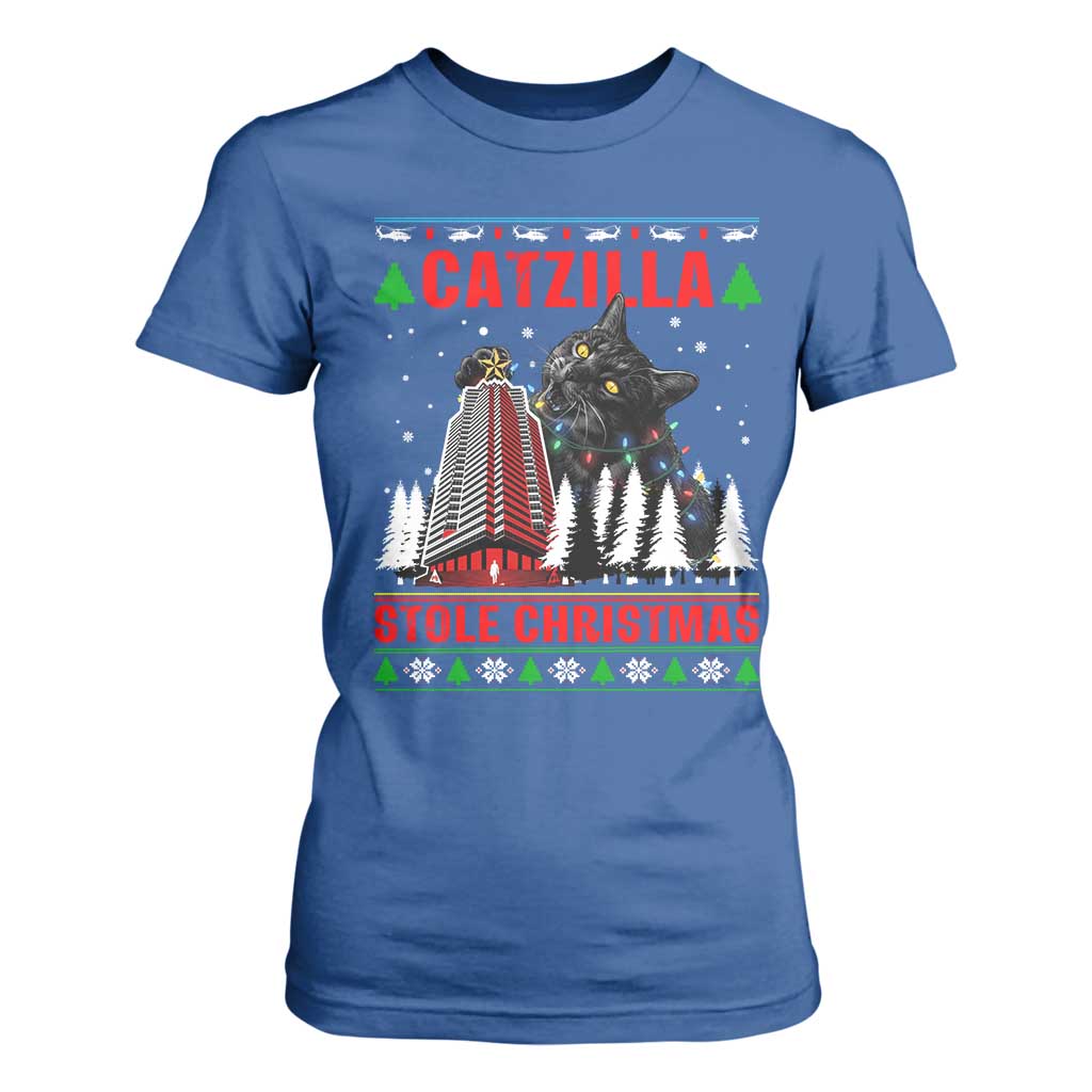 Nakatomi Plaza Christmas T Shirt For Women Funny Catzilla Monster Xmas TS14 Royal Blue Print Your Wear