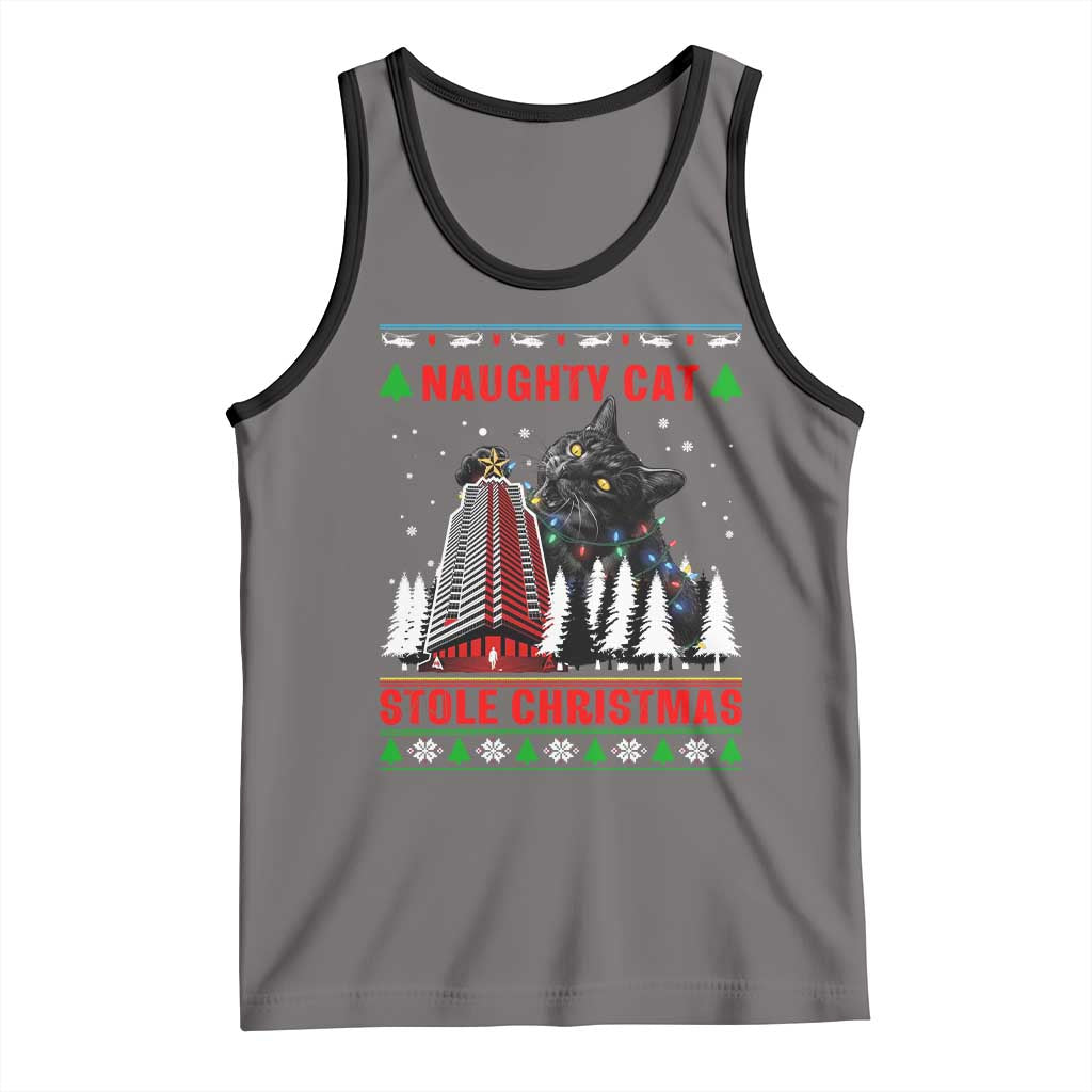 Nakatomi Plaza Christmas Tank Top Funny Naughty Santa Cat Humor TS14 Deep Heather Black Print Your Wear