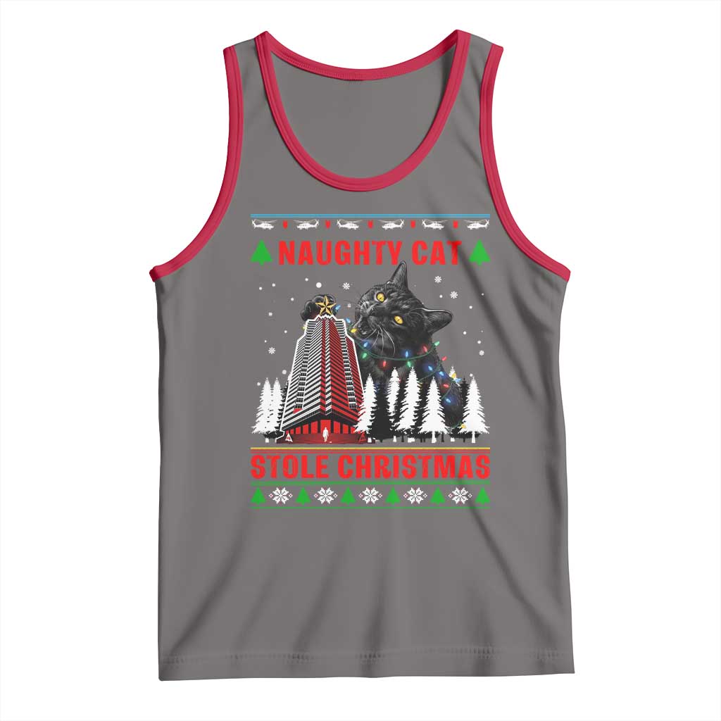 Nakatomi Plaza Christmas Tank Top Funny Naughty Santa Cat Humor TS14 Deep Heather Red Print Your Wear