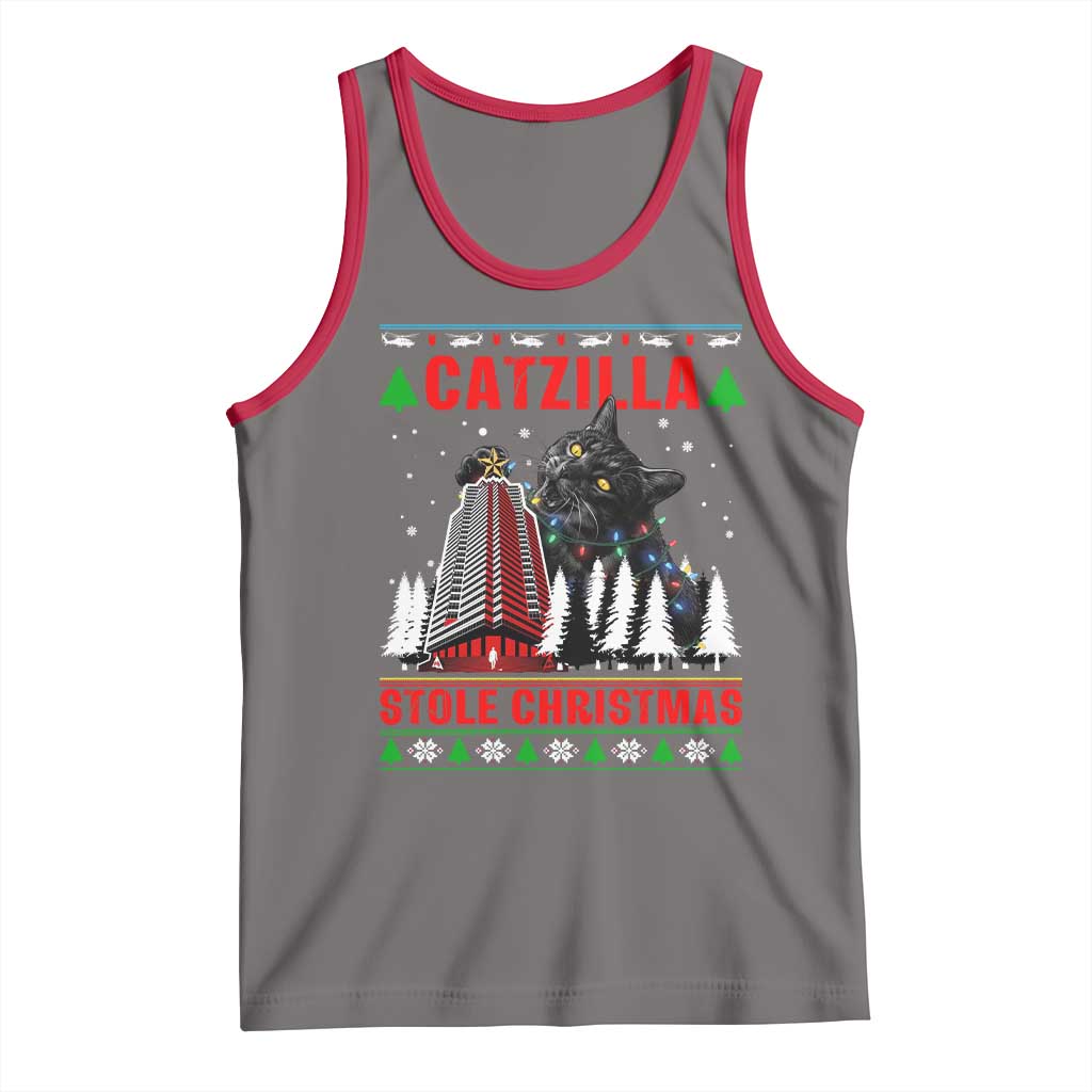 Nakatomi Plaza Christmas Tank Top Funny Catzilla Monster Xmas TS14 Deep Heather Red Print Your Wear