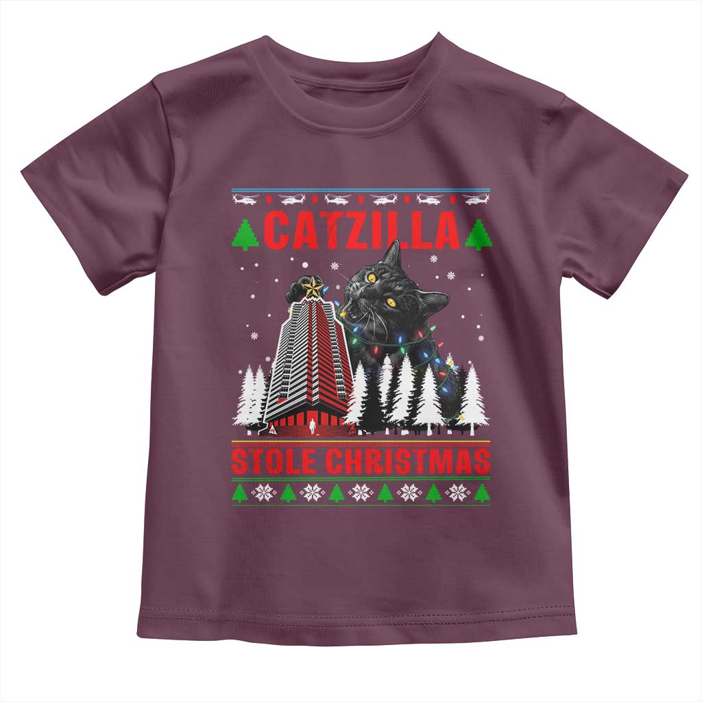 Nakatomi Plaza Christmas Toddler T Shirt Funny Catzilla Monster Xmas TS14 Maroon Print Your Wear