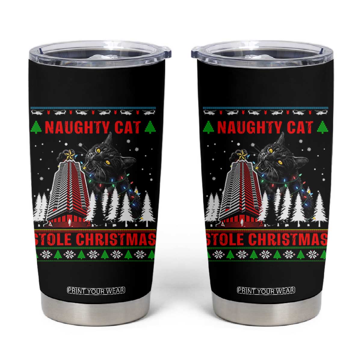 Nakatomi Plaza Christmas Tumbler Cup Funny Naughty Santa Cat Humor TS14 Black Print Your Wear