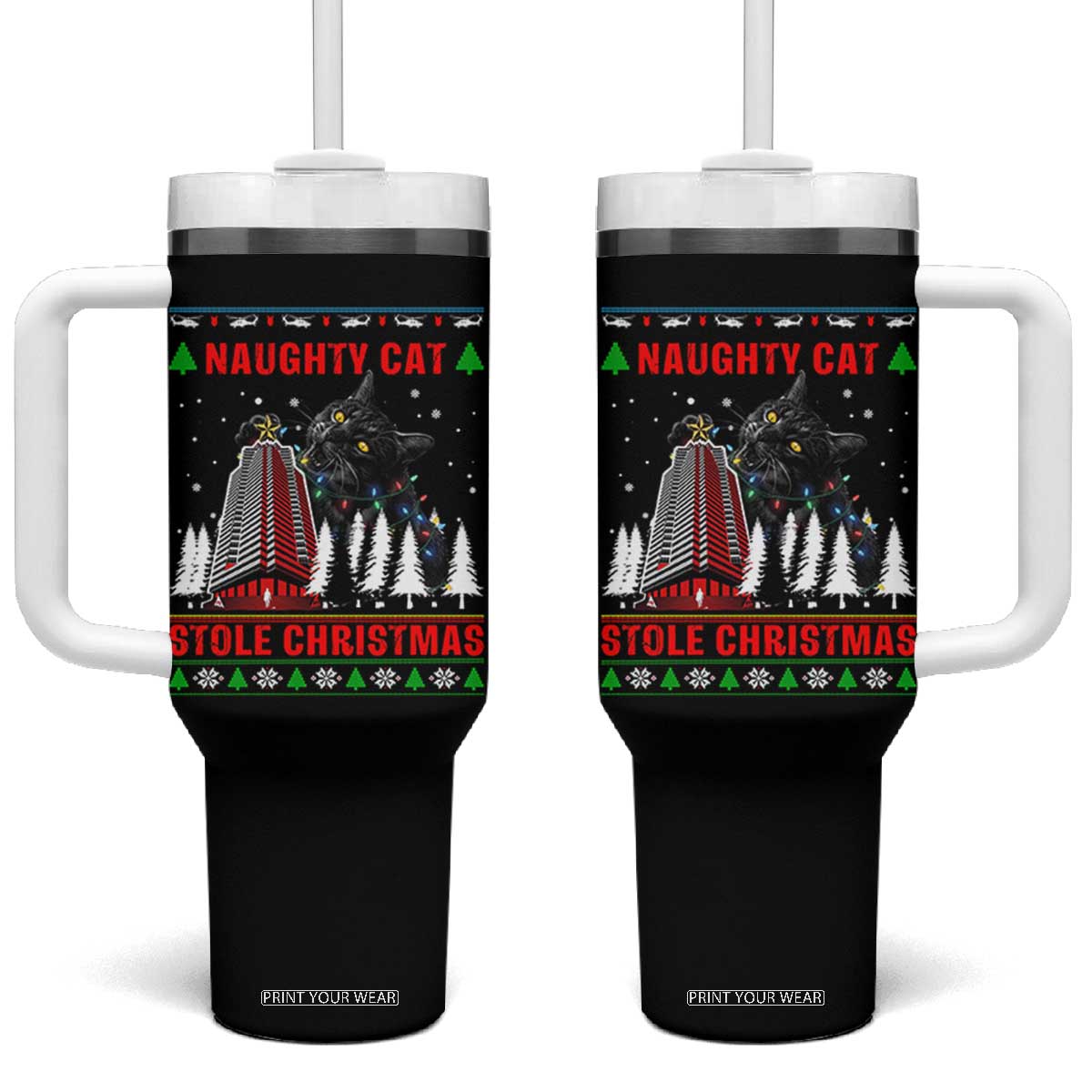 Nakatomi Plaza Christmas Tumbler With Handle Funny Naughty Santa Cat Humor TS14 One Size: 40 oz Black Print Your Wear
