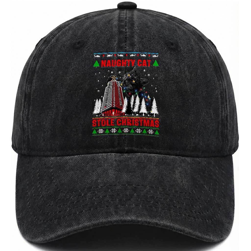 Nakatomi Plaza Christmas Washed Cotton Baseball Cap Funny Naughty Santa Cat Humor TS14 Washed Cap Universal Fit Black Print Your Wear