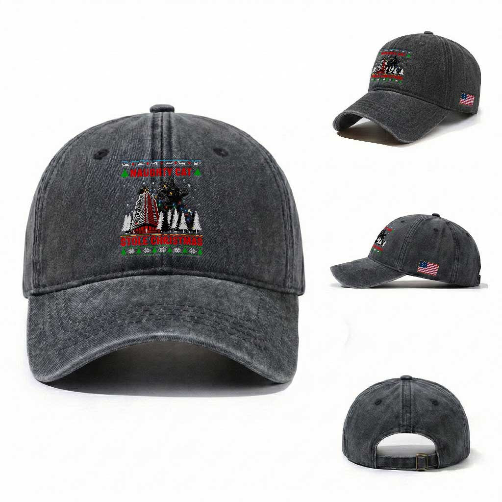 Nakatomi Plaza Christmas Washed Cotton Baseball Cap Funny Naughty Santa Cat Humor TS14 Washed Cap Universal Fit Dark Gray Print Your Wear