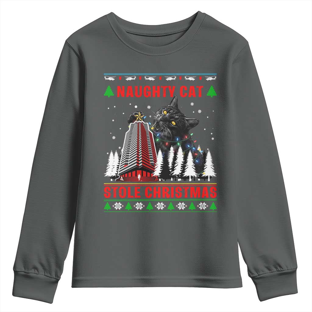 Nakatomi Plaza Christmas Youth Sweatshirt Funny Naughty Santa Cat Humor TS14 Dark Heather Print Your Wear