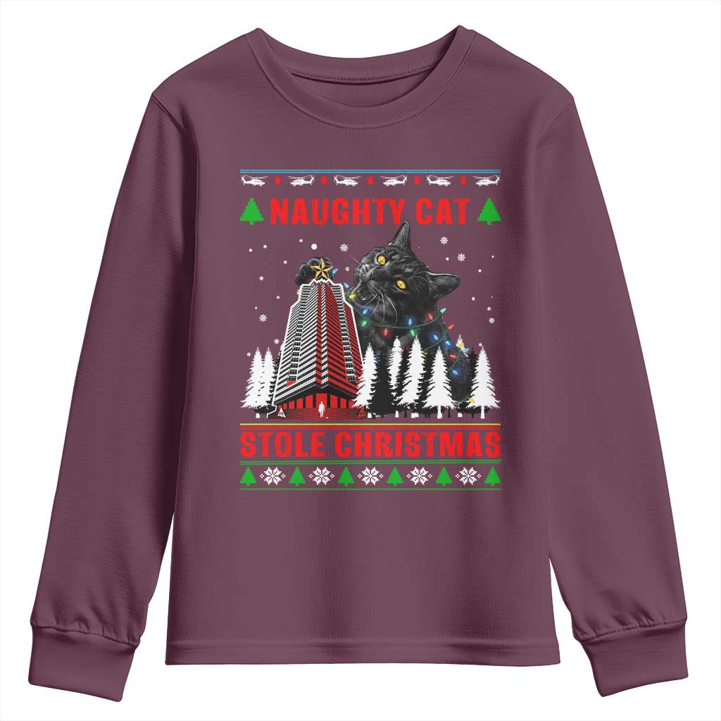 Nakatomi Plaza Christmas Youth Sweatshirt Funny Naughty Santa Cat Humor TS14 Maroon Print Your Wear