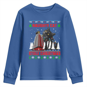 Nakatomi Plaza Christmas Youth Sweatshirt Funny Naughty Santa Cat Humor TS14 Royal Blue Print Your Wear