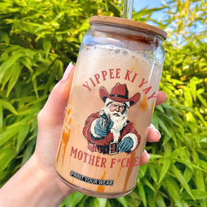 Yippee Ki Yay Mother Fcker Glass Can Funny Santa Gun Christmas TS14 White Print Your Wear