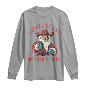 Yippee Ki Yay Mother Fcker Long Sleeve Shirt Funny Santa Gun Christmas TS14 Sport Gray Print Your Wear
