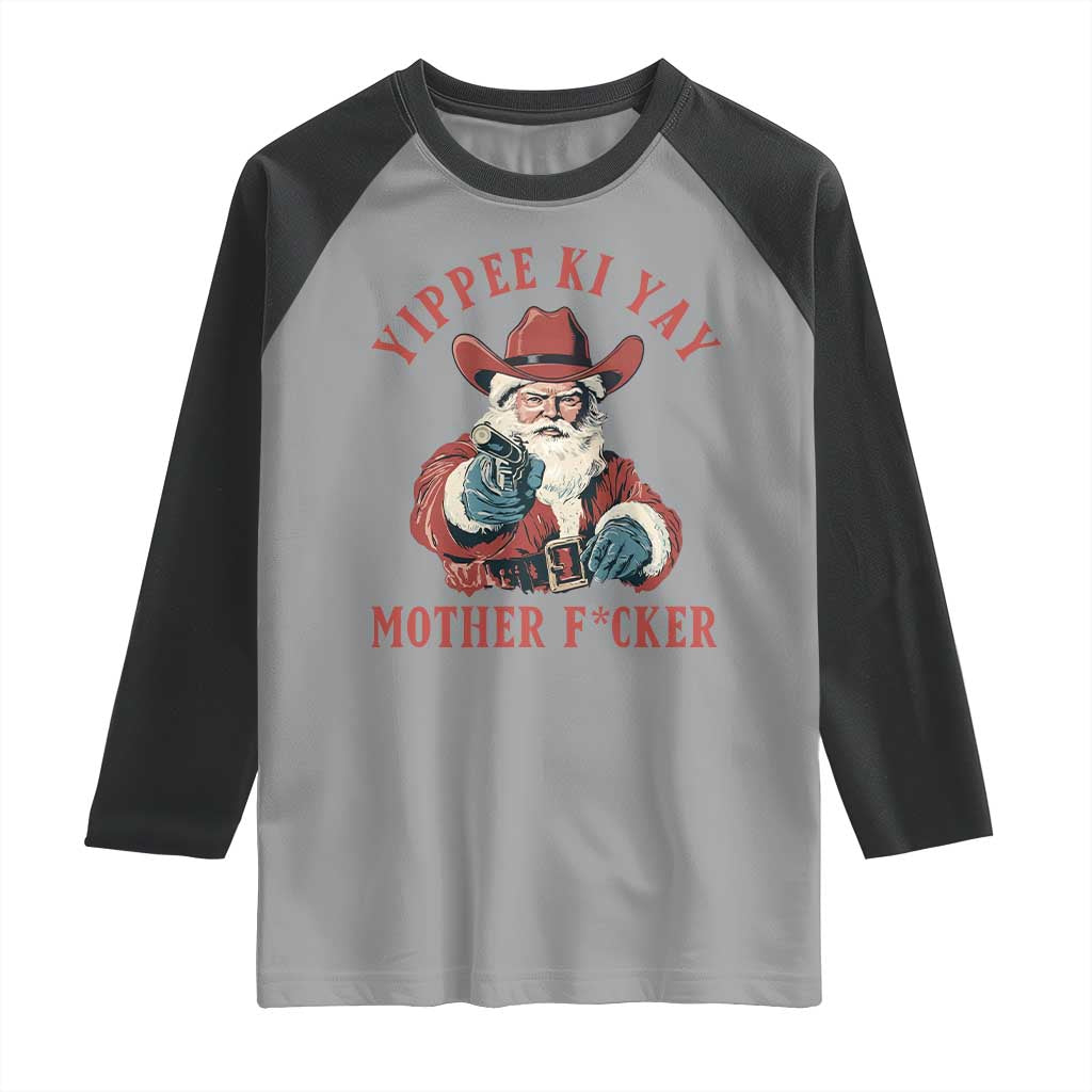 Yippee Ki Yay Mother Fcker Raglan Shirt Funny Santa Gun Christmas TS14 Sport Gray Black Print Your Wear