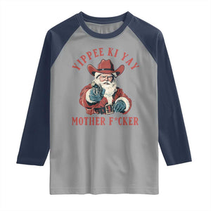 Yippee Ki Yay Mother Fcker Raglan Shirt Funny Santa Gun Christmas TS14 Sport Gray Navy Print Your Wear
