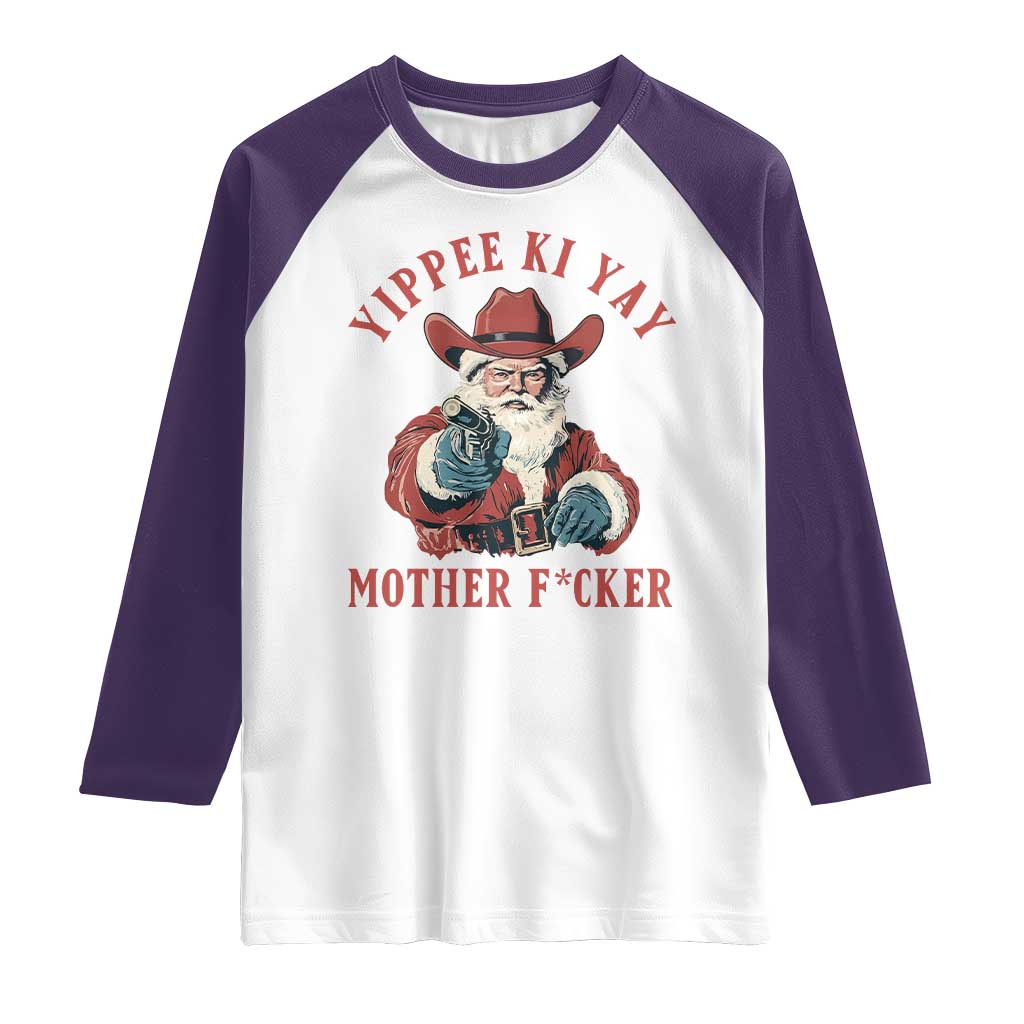 Yippee Ki Yay Mother Fcker Raglan Shirt Funny Santa Gun Christmas TS14 White Purple Print Your Wear