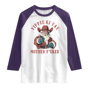 Yippee Ki Yay Mother Fcker Raglan Shirt Funny Santa Gun Christmas TS14 White Purple Print Your Wear