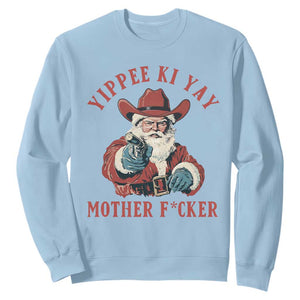 Yippee Ki Yay Mother Fcker Sweatshirt Funny Santa Gun Christmas TS14 Light Blue Print Your Wear