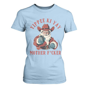 Yippee Ki Yay Mother Fcker T Shirt For Women Funny Santa Gun Christmas TS14 Light Blue Print Your Wear